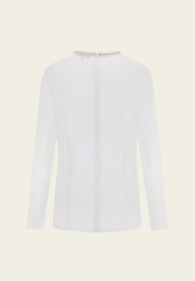 Round-neck Embellished-trim Chiffon Top