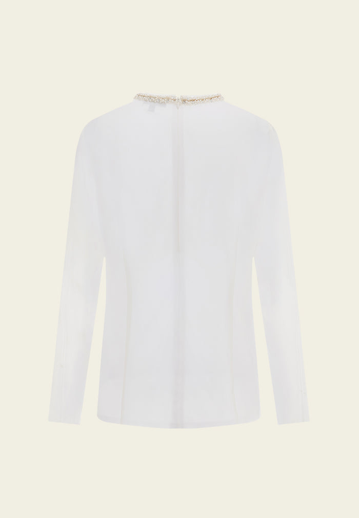 Round-neck Embellished-trim Chiffon Top