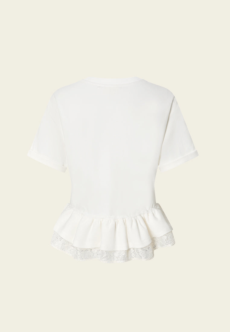 Short-sleeve Ruffled-hem Cropped Top