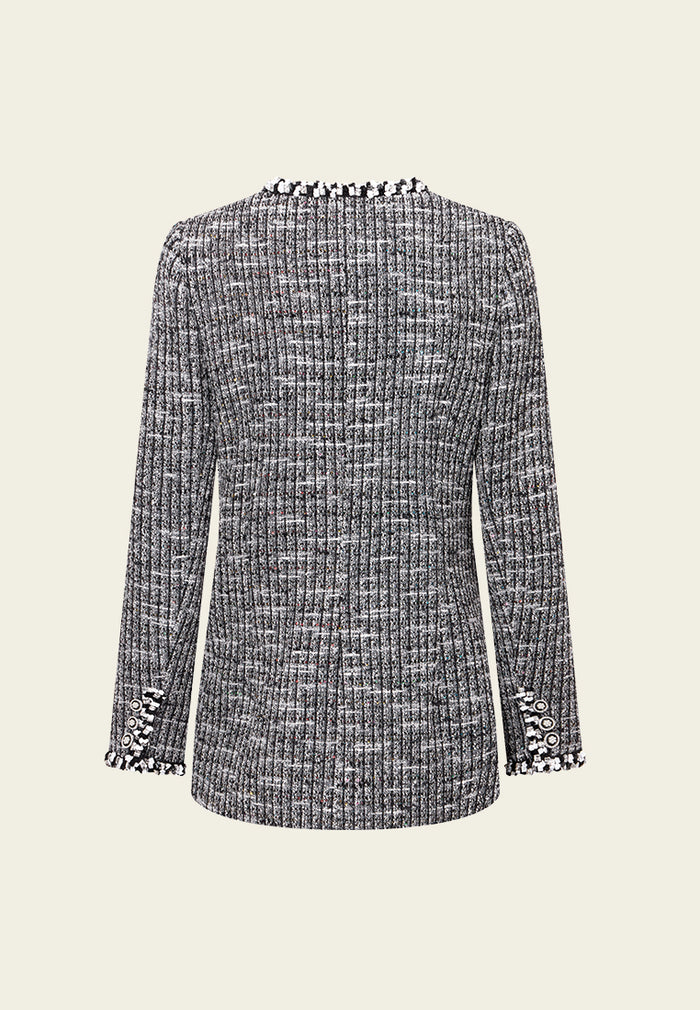 Patch-pocket Ribbed-knit Mixed Tweed Short Coat