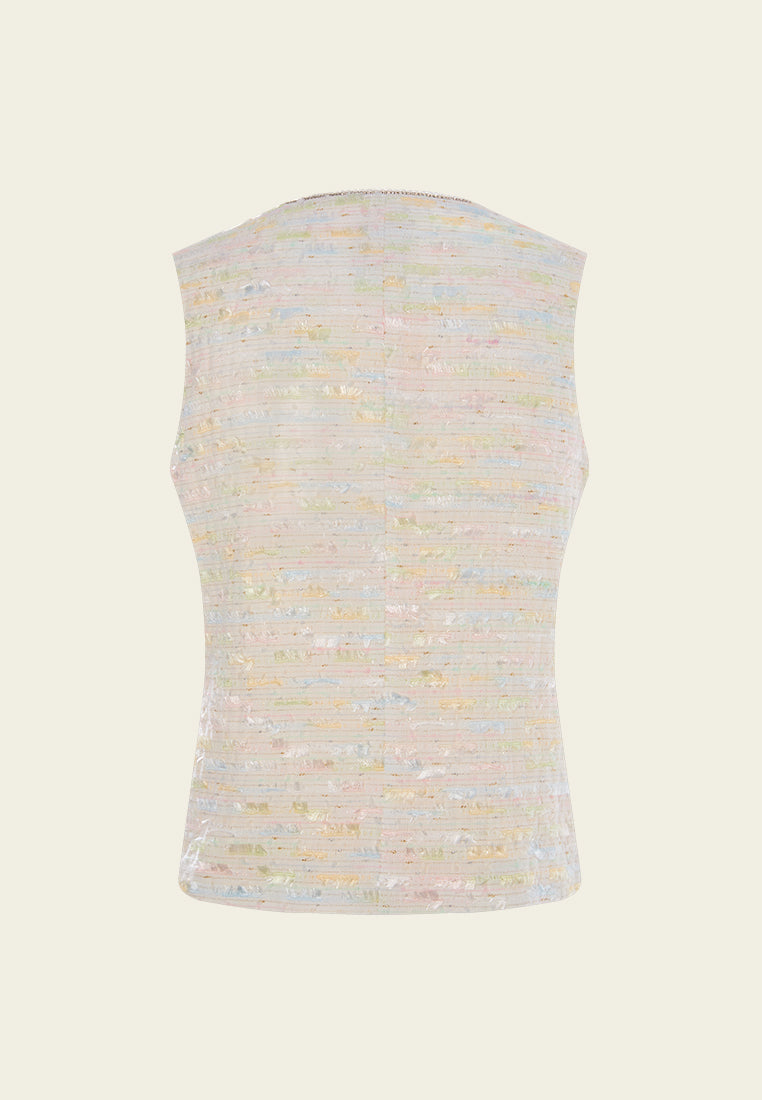 Patched-pocket Frayed-detail Crystal-trim Waistcoat