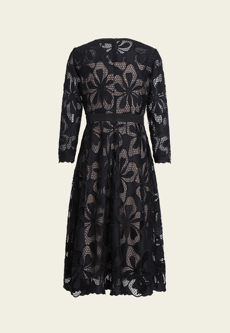 Floral Lace Contrast Midi Dress