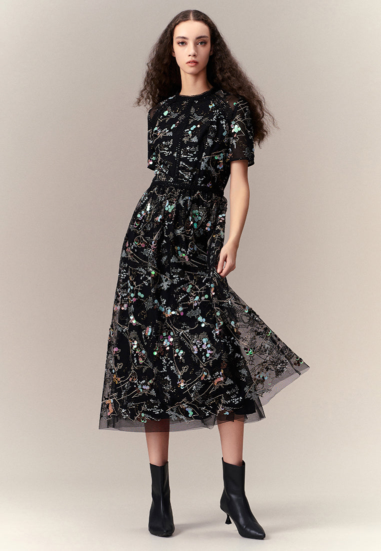 Glamorous Sequin-embellished Mesh Dress