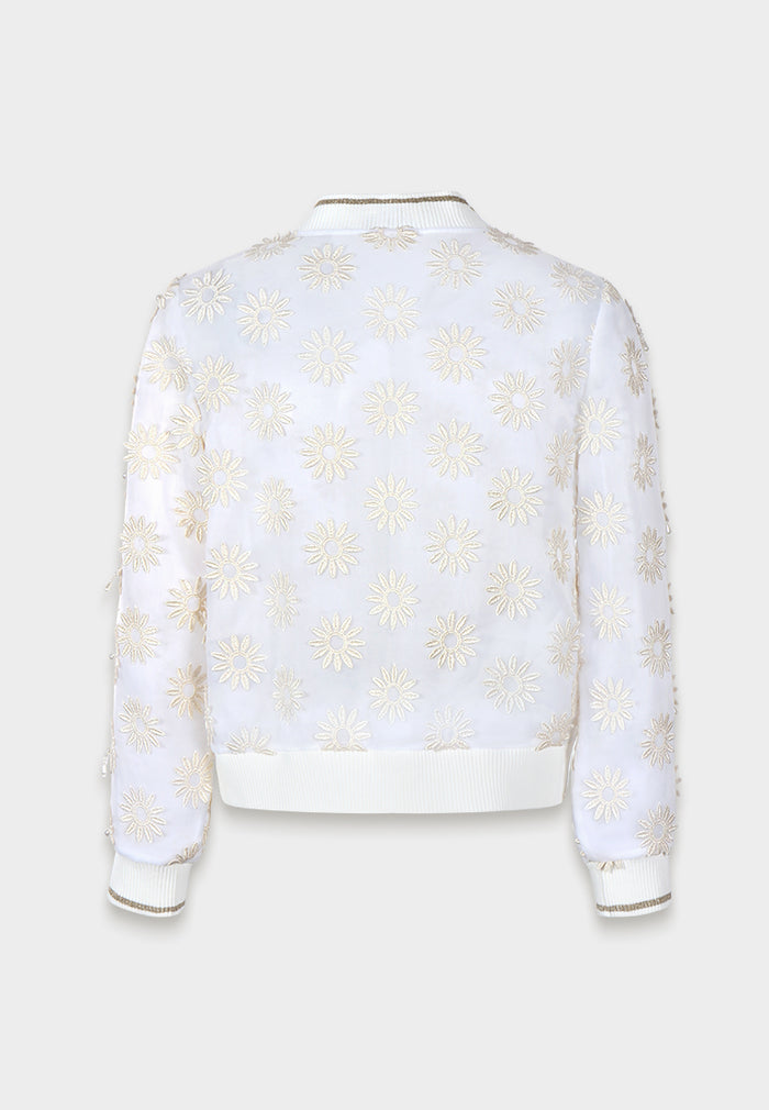 Ivory Daisy Sheer Bomber Jacket