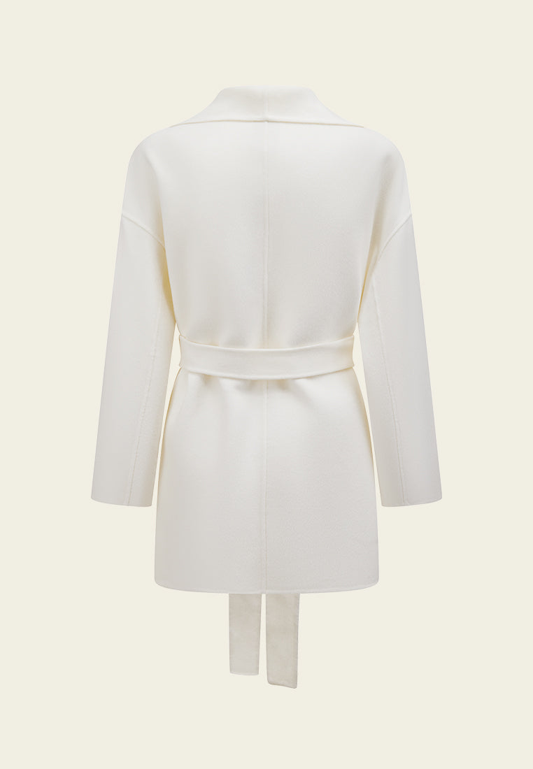 Wide Lapel Wrap-knotted Patch-pocket Cropped Coat