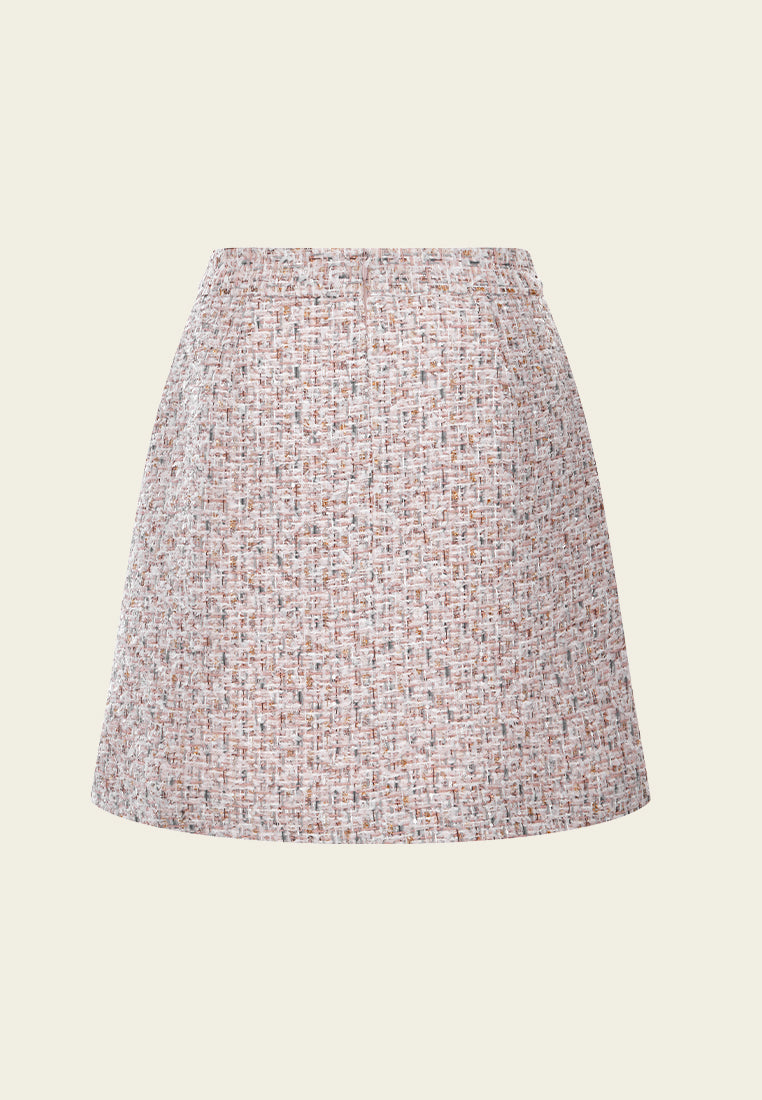 Asymmetric Mixed Tweed Embellished-button