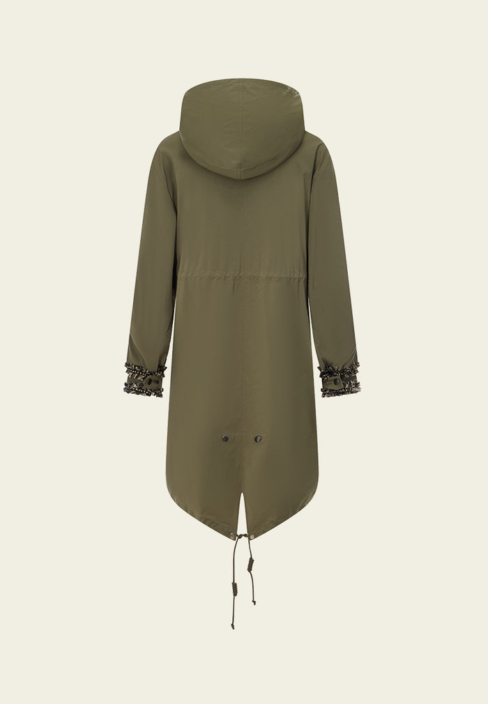 Frayed-and-chain-trim Drawstring Hooded Parka