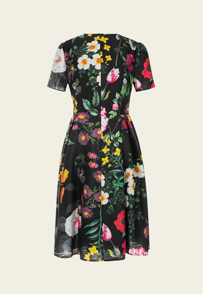 Floral-print Twill Pleated-detail Dress