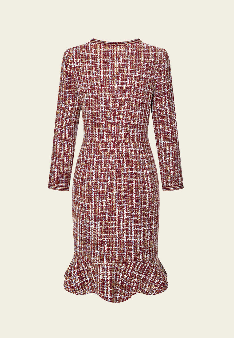 Lurex Frayed-detail Checked Fishtail Tweed Dress