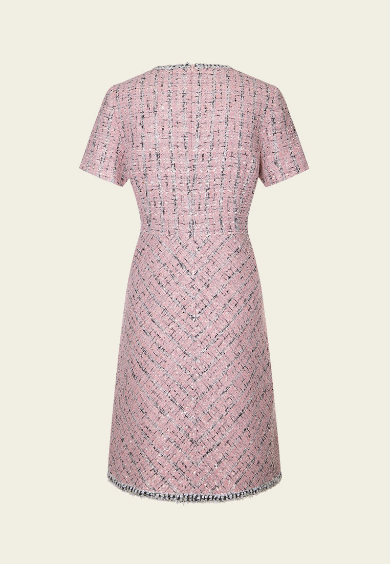 Patch-pocket Slim-fit Checked Tweed Dress