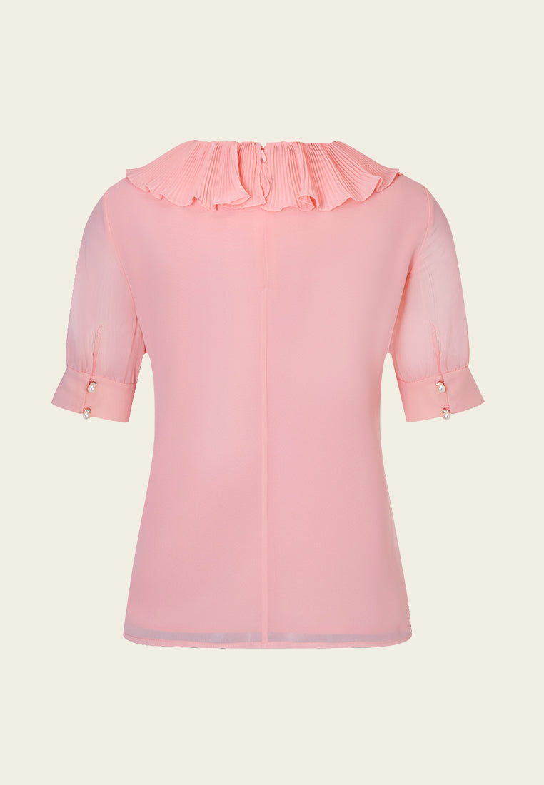 Pink Ruffle Collar Chiffon Blouse