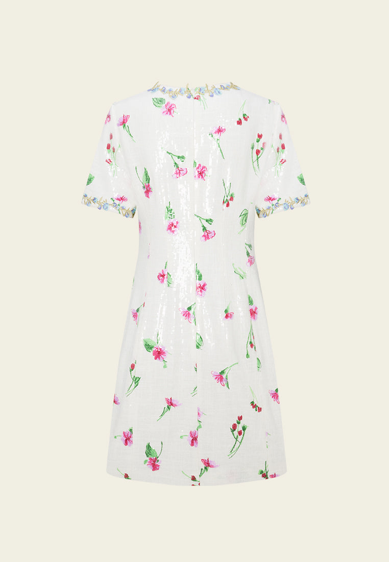 Appliqué-detail Embroidered Sequined Cheongsam