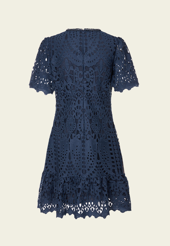 Dark blue Hollow-carved Lace Dress