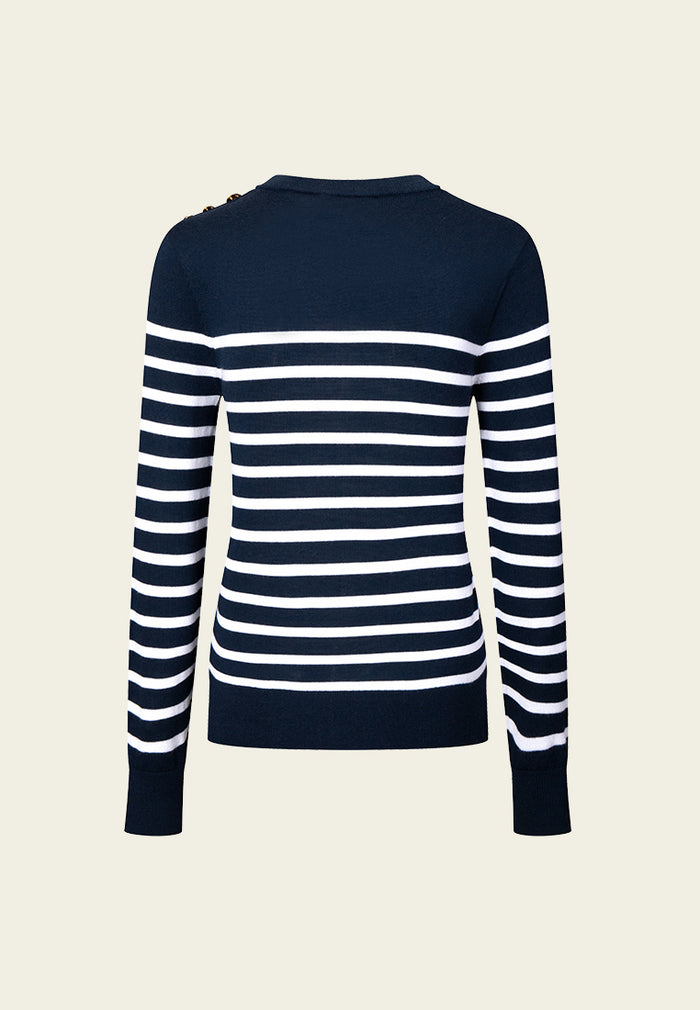 Shoulder-button Slim-fit Stripped Jumper