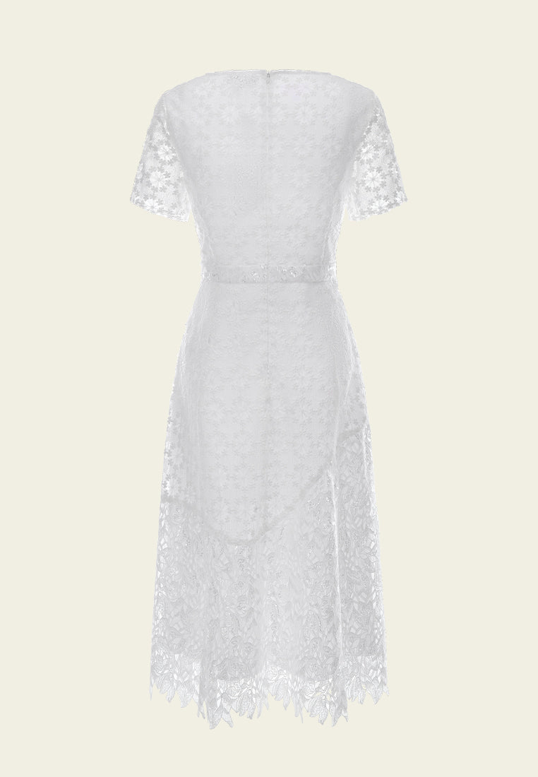 White Square Neck Lace Dress