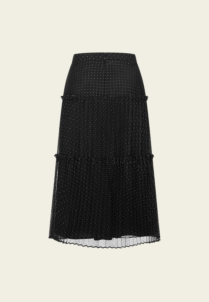 Paneled Mesh Embroidered Skirt