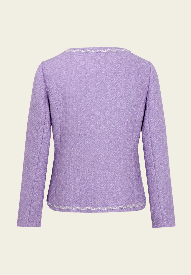 Contrast-trim Pocketed Tweed Jacket