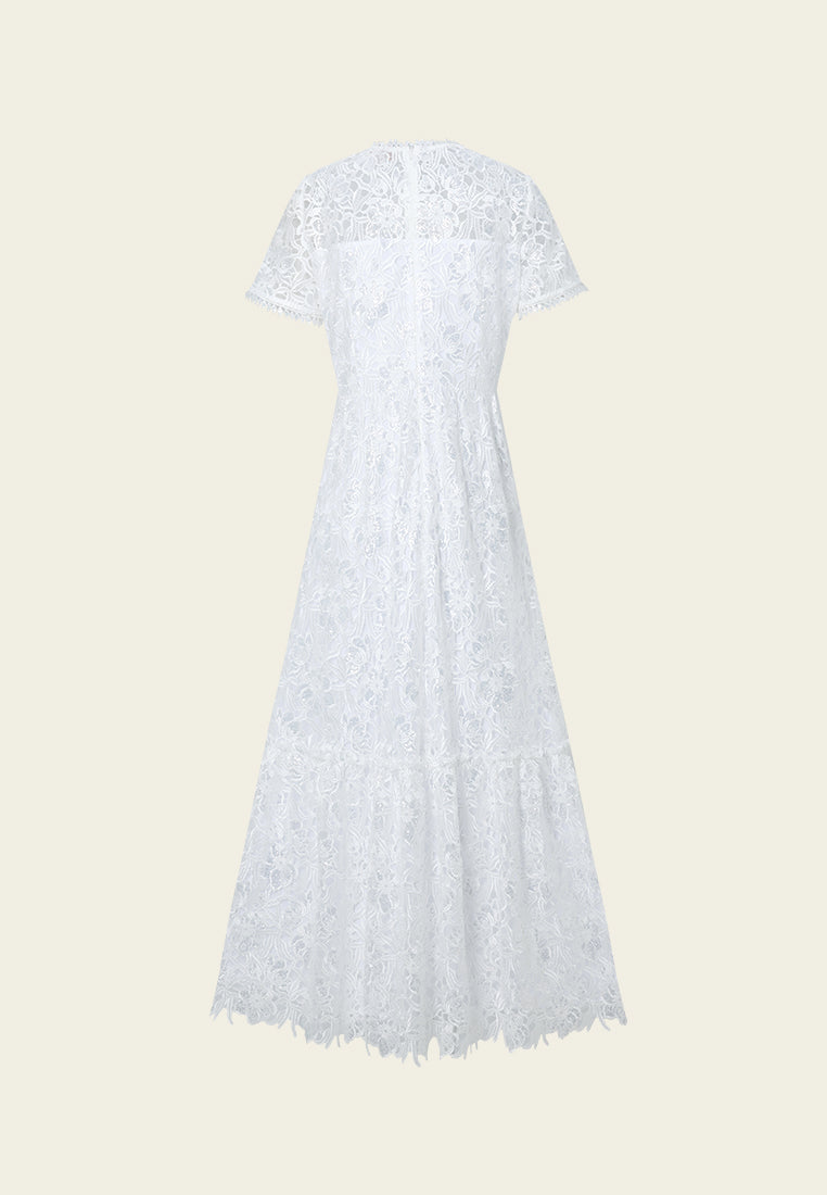 Embellished Pop-up Detail Hollow-carved Lace Dress