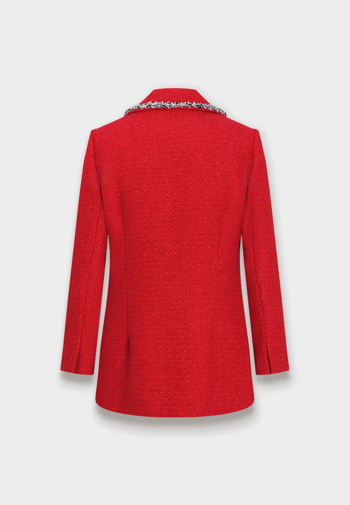 Scarlet Crest Trim Tweed Blazer