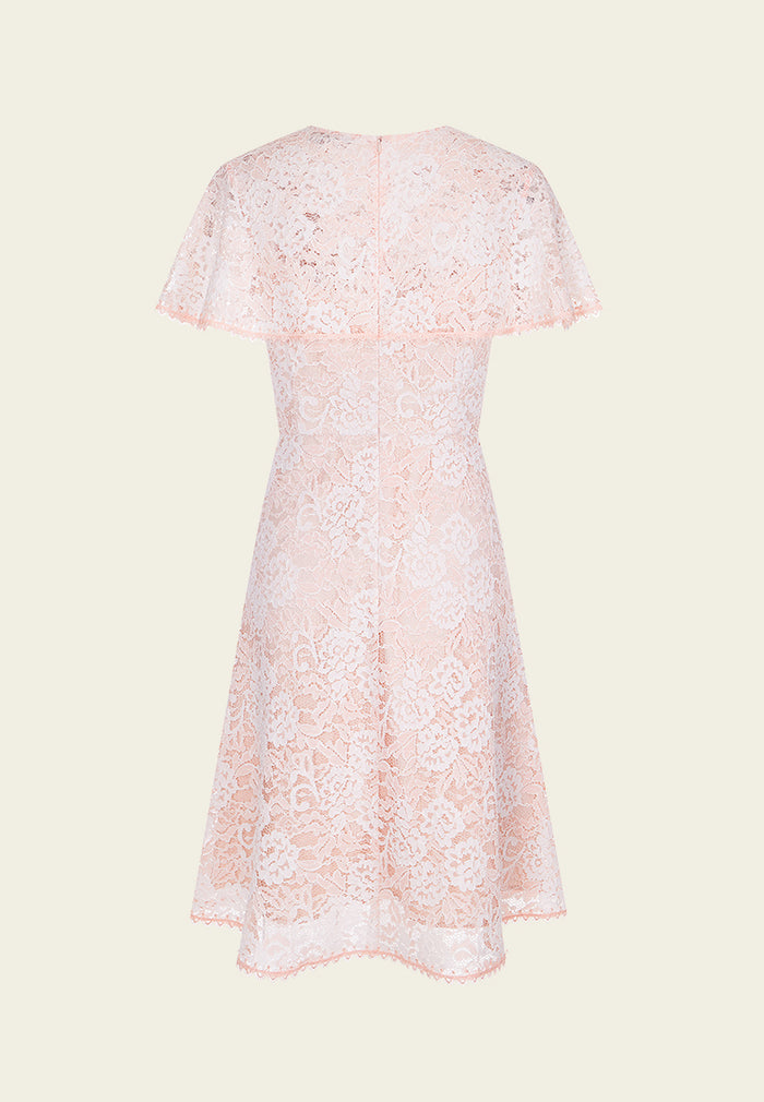 Cape-detail Embellished-trim Lace Dress