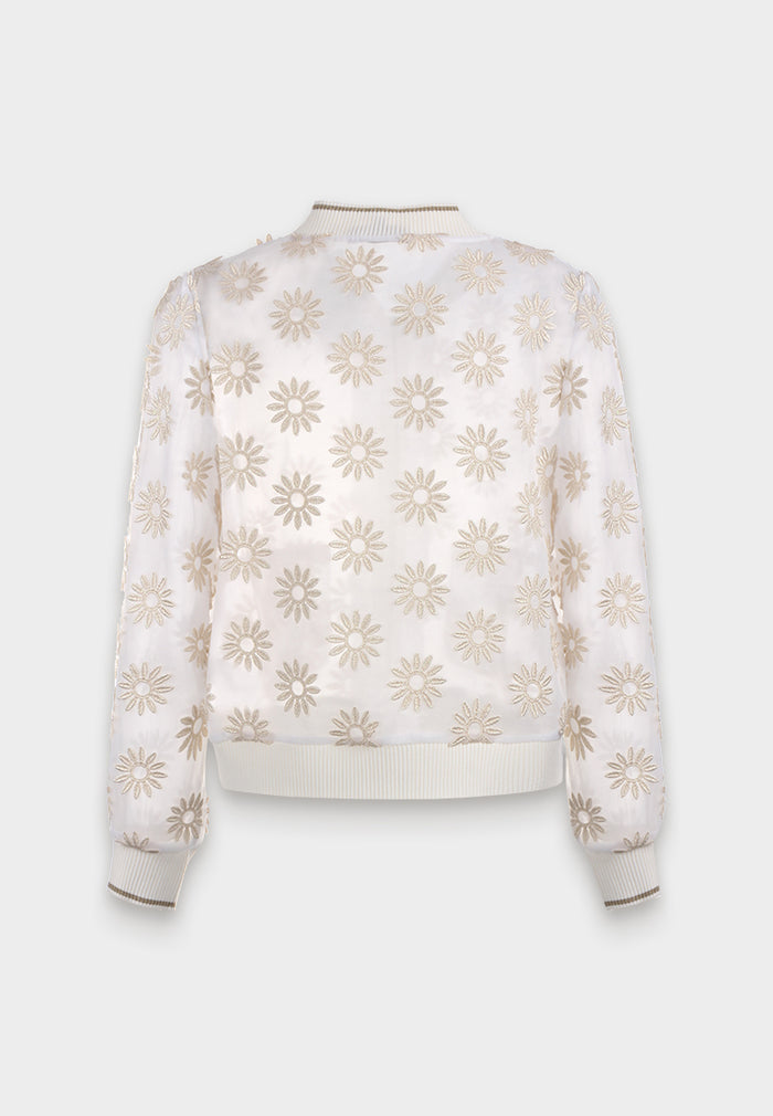 Ivory Daisy Sheer Bomber Jacket