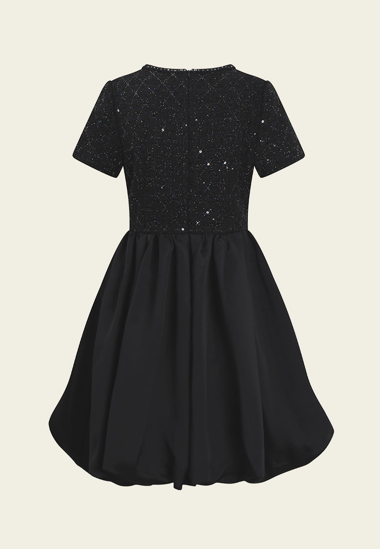 Tweed Bodice Balloon Skirt Dress