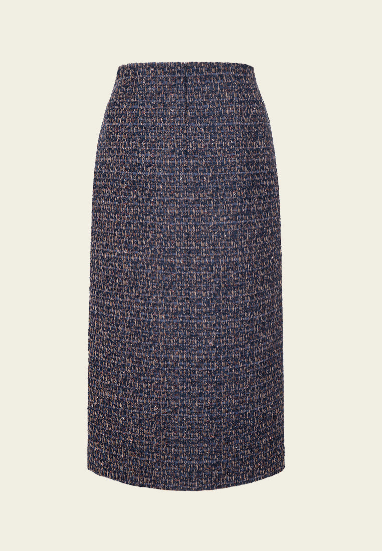 Mixed Tweed Slit-detail Maxi-length Skirt