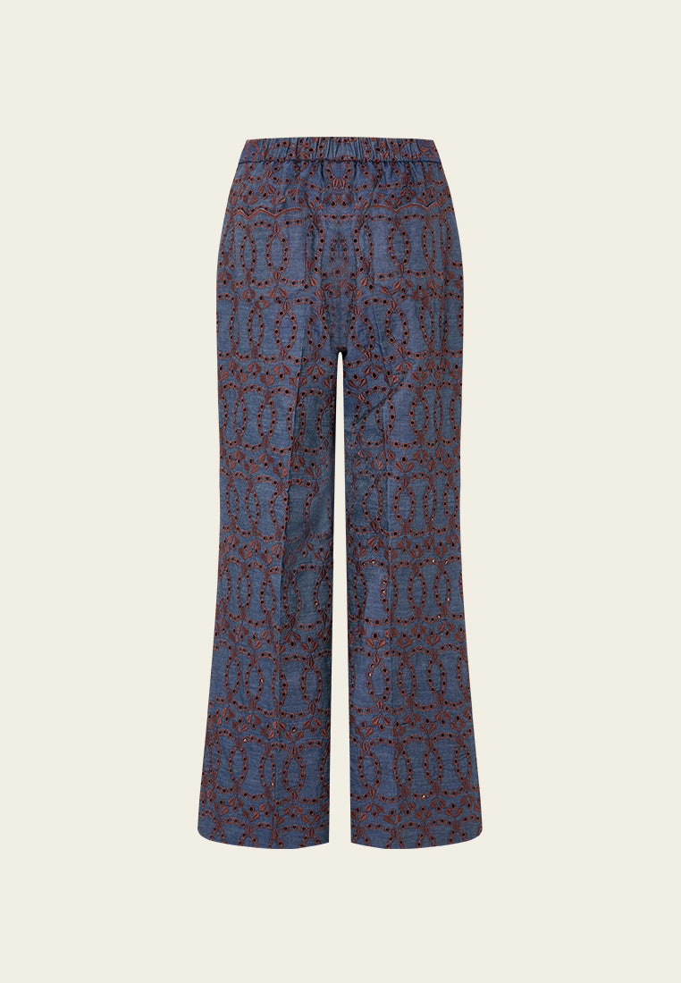 Contrast Embroidered Monogram Flared Trousers