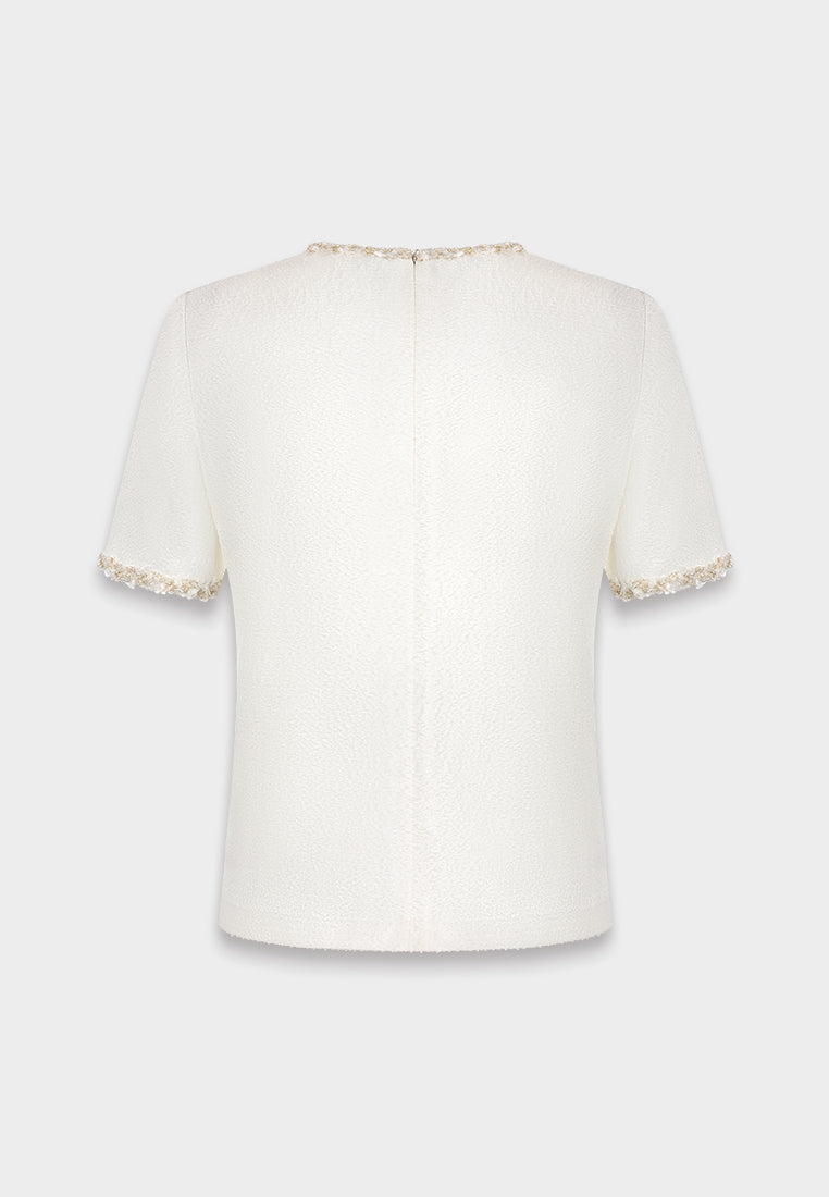 White Braided Gold Button Blouse