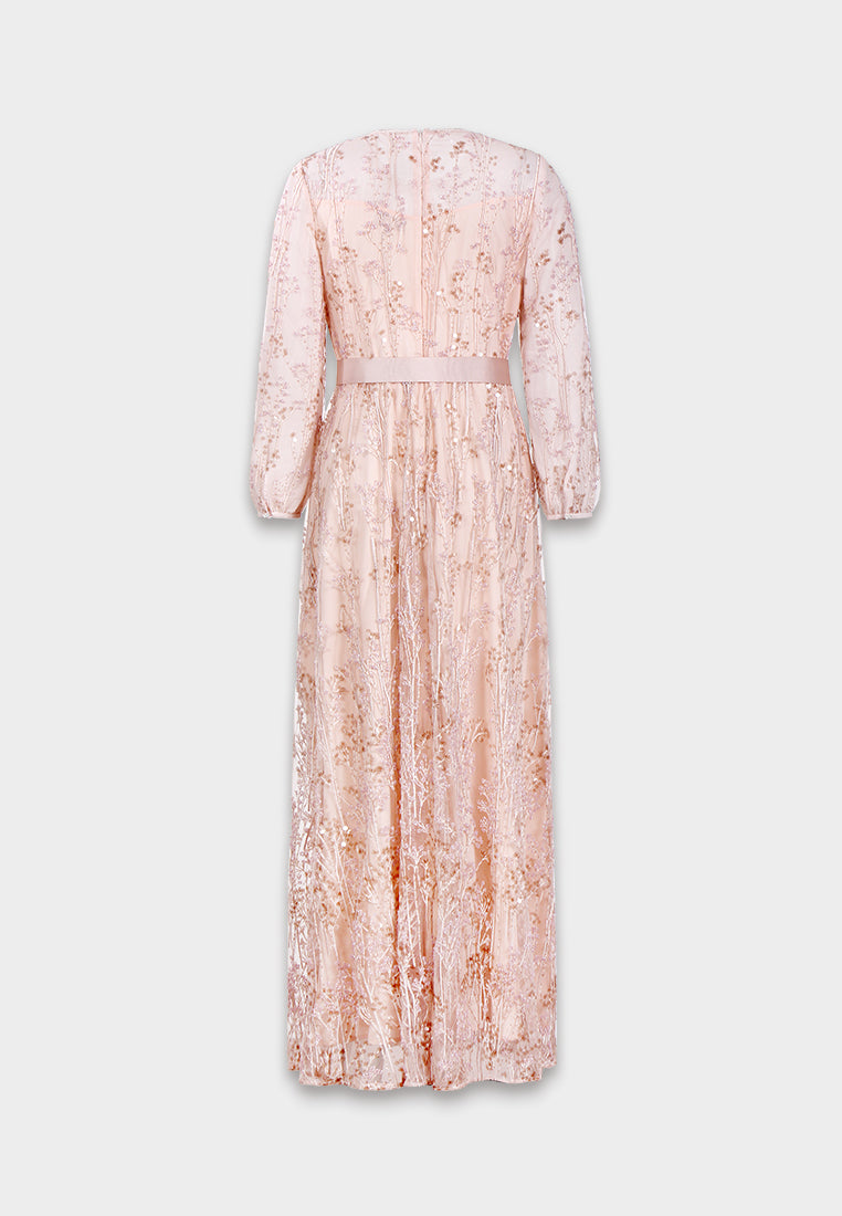 Blush Elegance Embroidered Long Dress