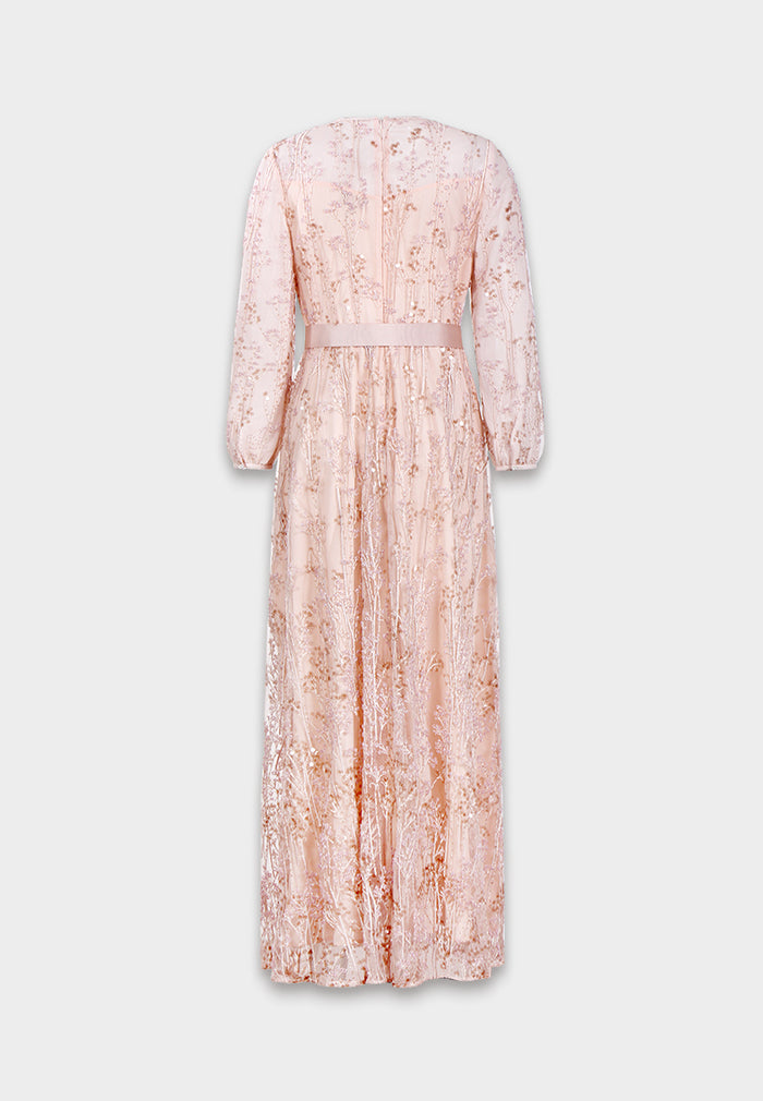 Blush Elegance Embroidered Long Dress