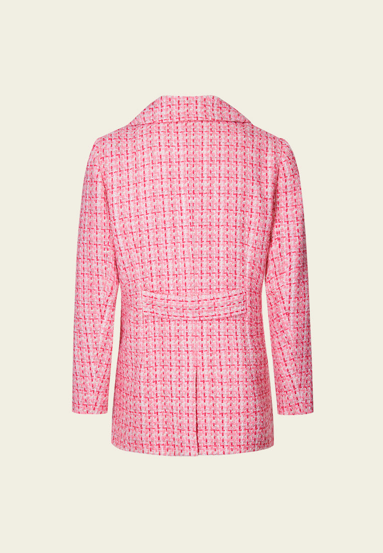 Notched-lapel Checked Flap Pocket Lurex Jacket