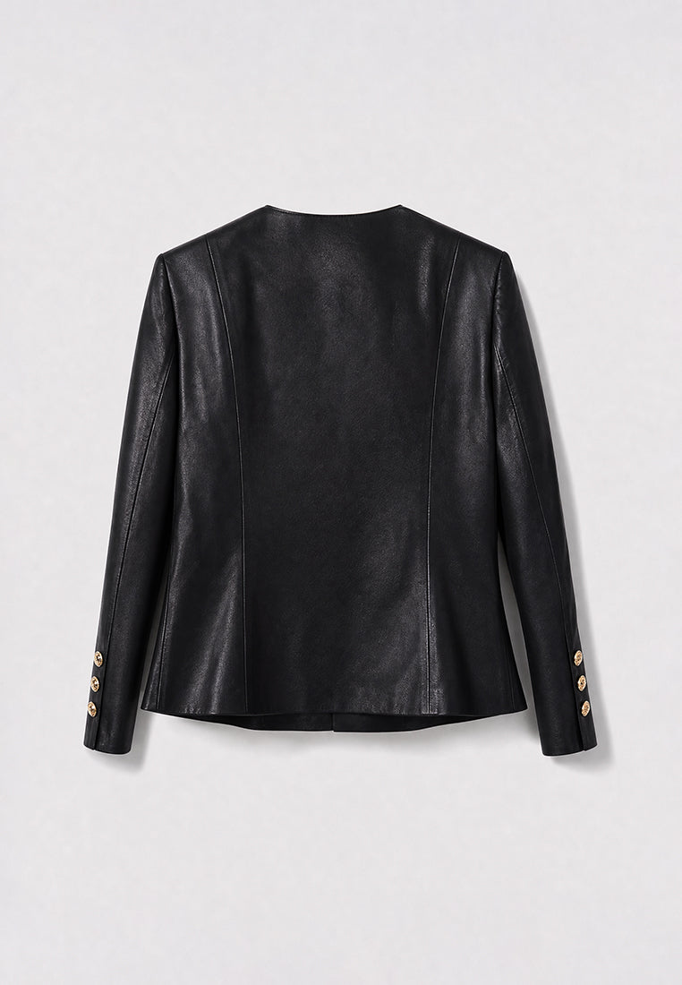 Noir Cuir Bouton Doré Jacket