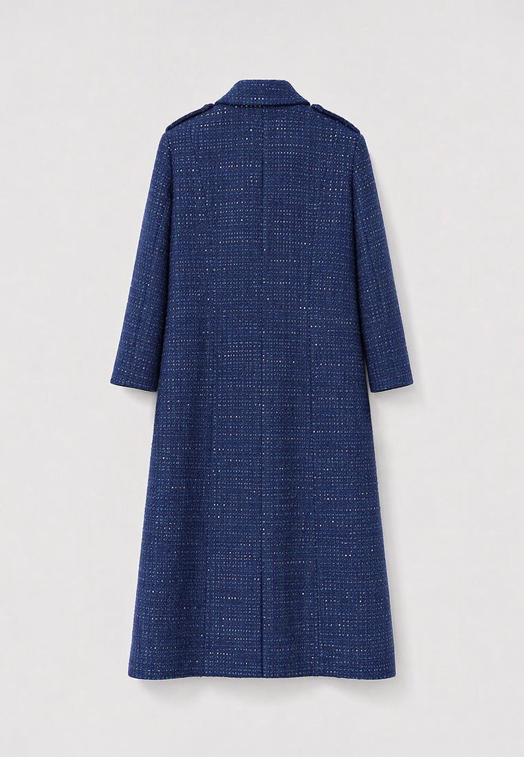 Bleu Impérial Tweed Long Coat