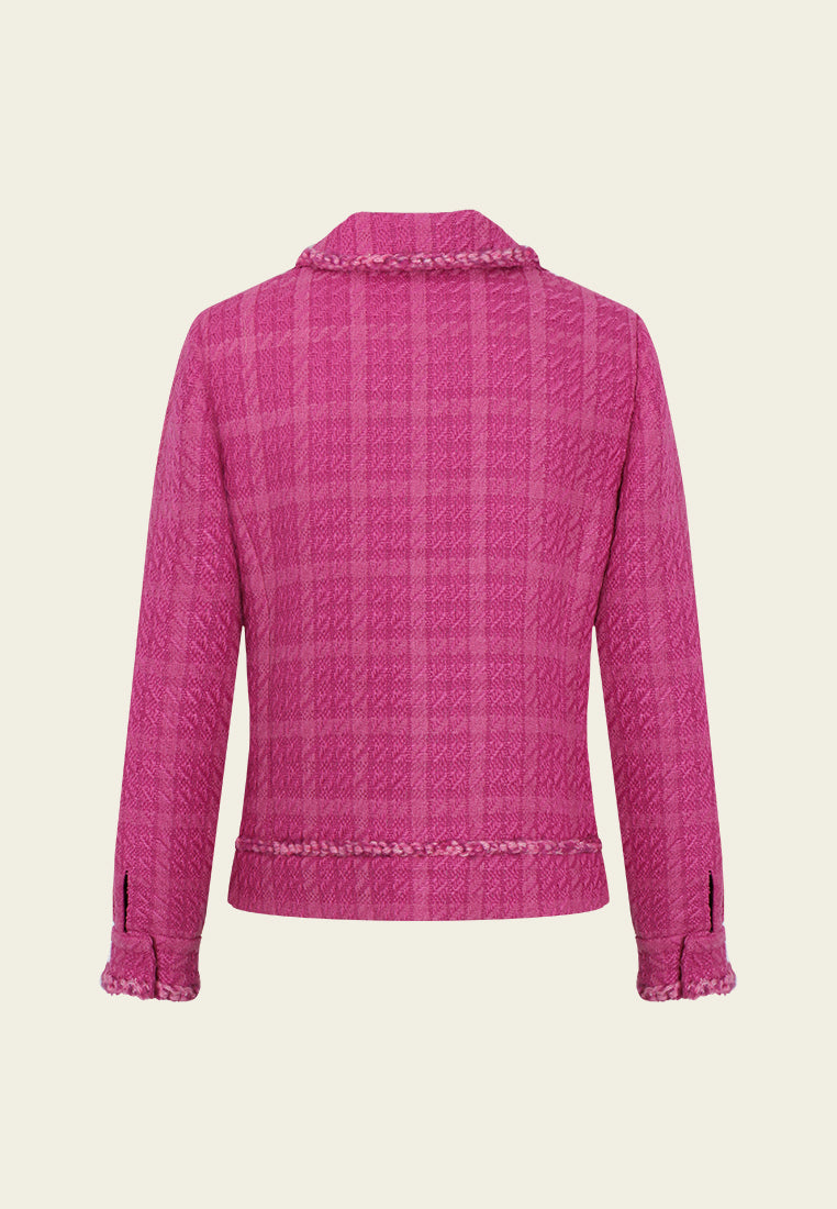 Checked Braided-trim Cropped Jacket