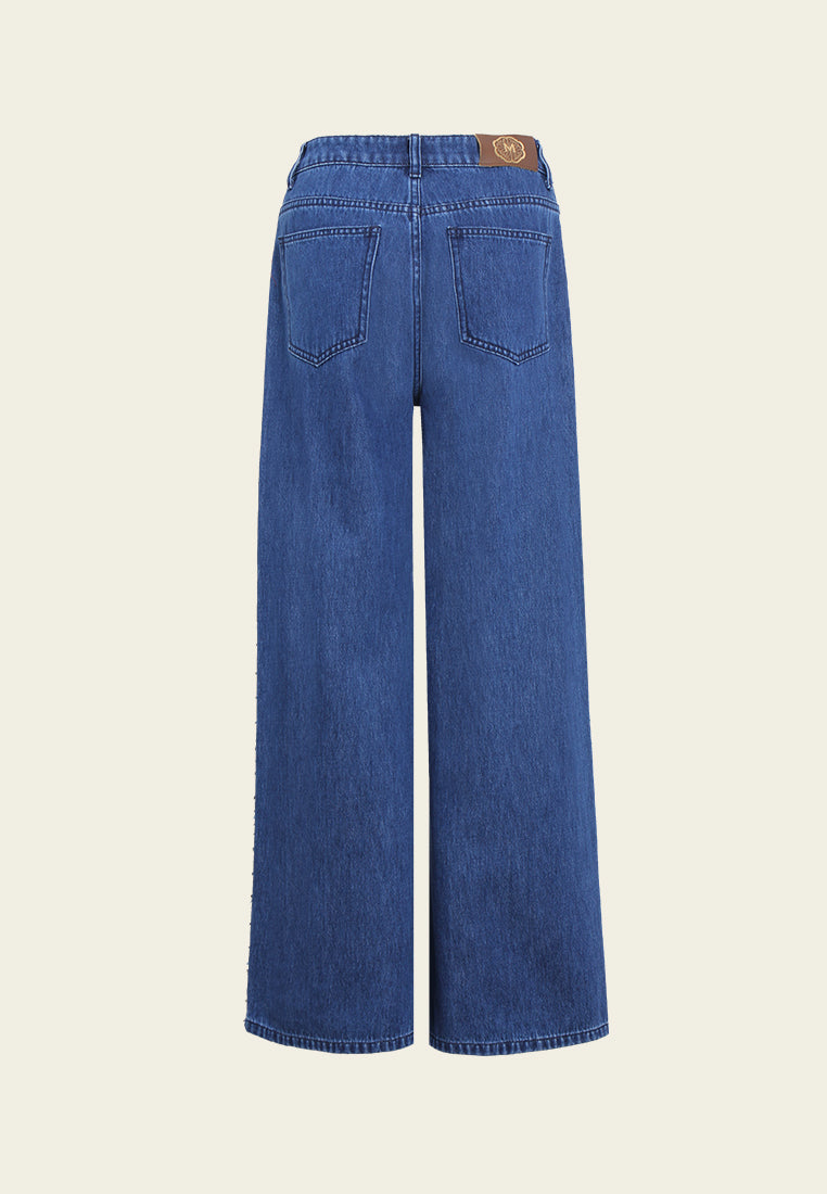 Embellished Side-Seam Denim Trousers