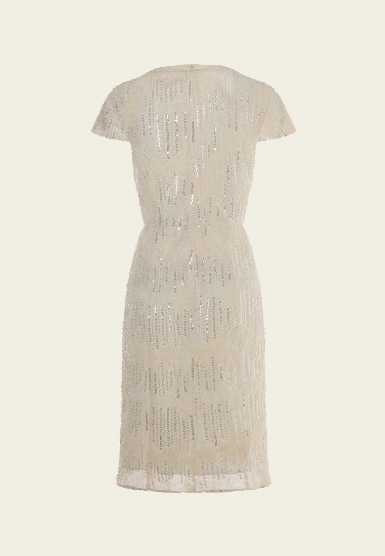 Frayed Detail Welt-pocekt Embellished Dress