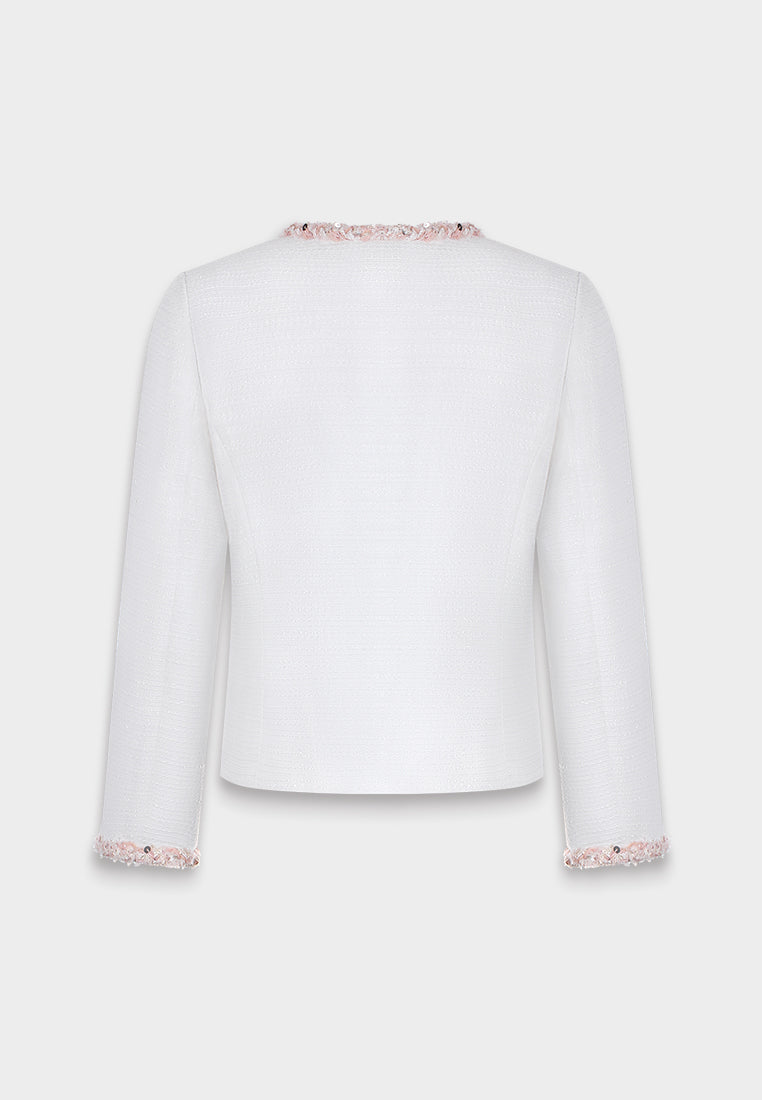 White Embellished Contrast Tweed Jacket