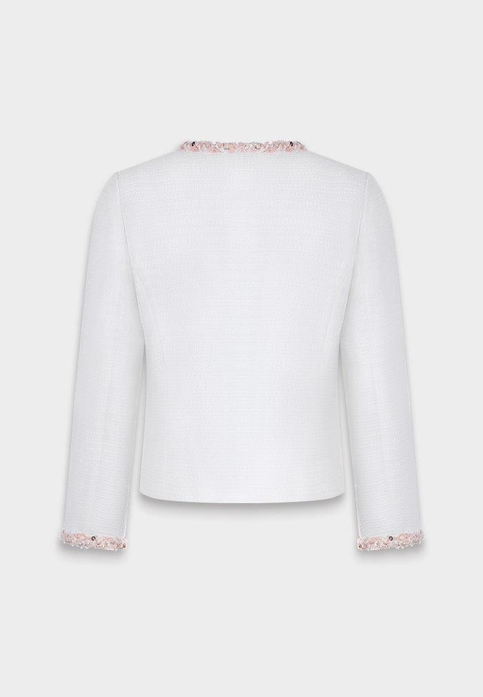 White Embellished Contrast Tweed Jacket