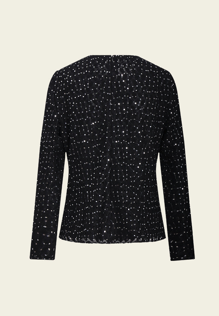 Embellished Bow Sequin Blouse