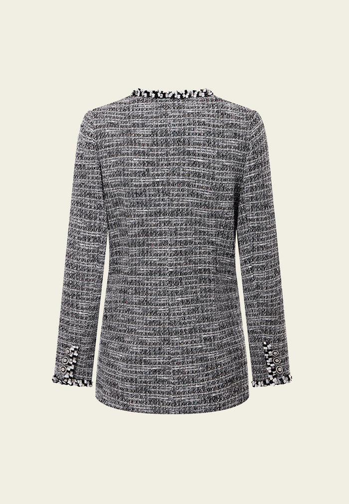 Patch-pocket Ribbed-knit Mixed Tweed Short Coat