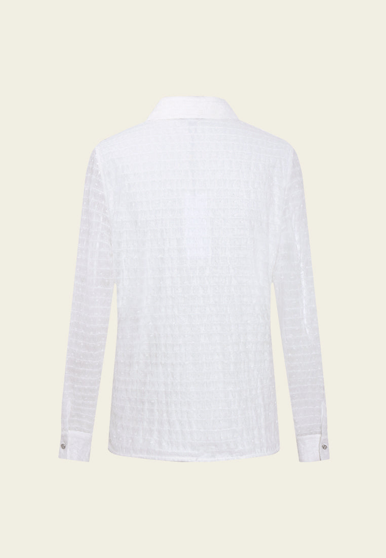 Bow-Detail Crystal Mesh Shirt