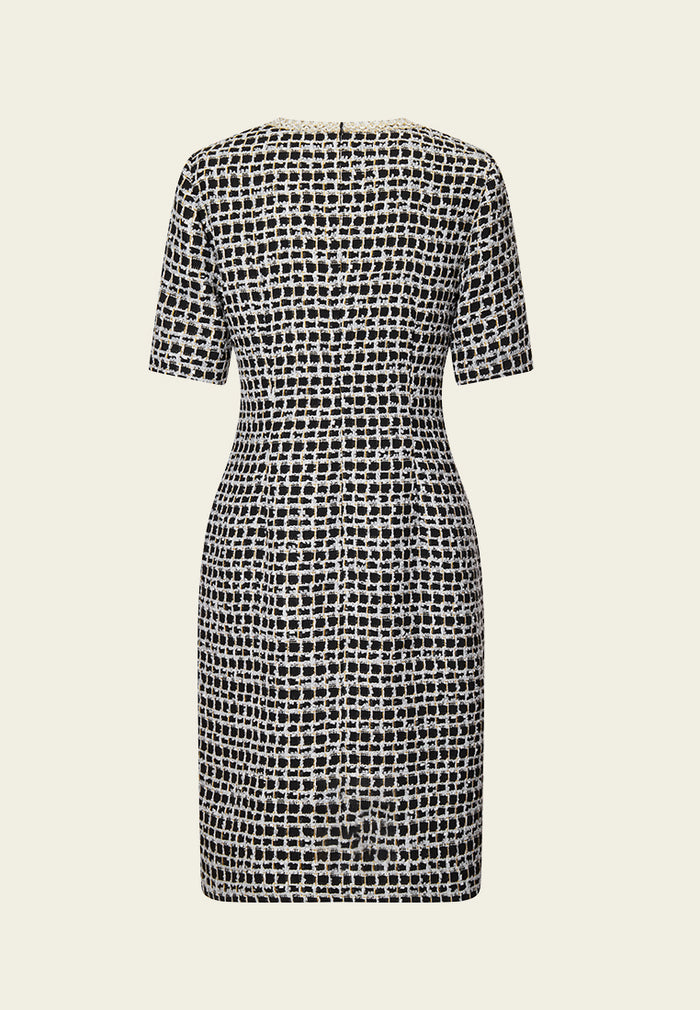 Black-and-white Checked Lace-detail Patch-pocket Dress