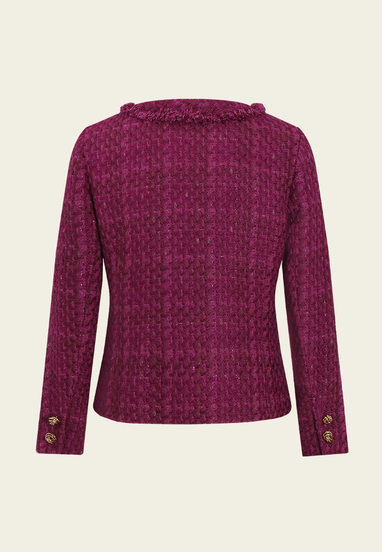 Checked fringed tweed jacket