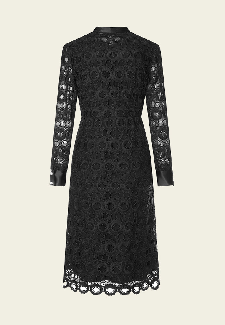 Black Lace Stand Collar Dress
