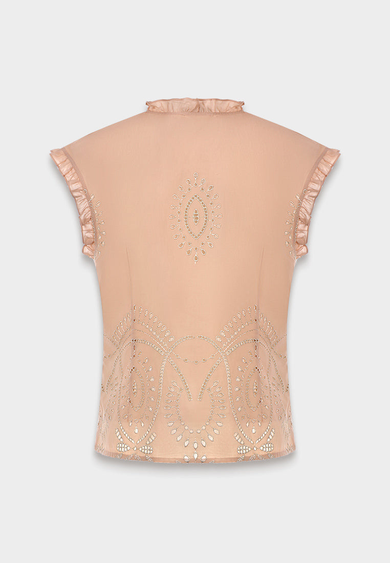 Peach Ruffle Paisley Embroidered Blouse