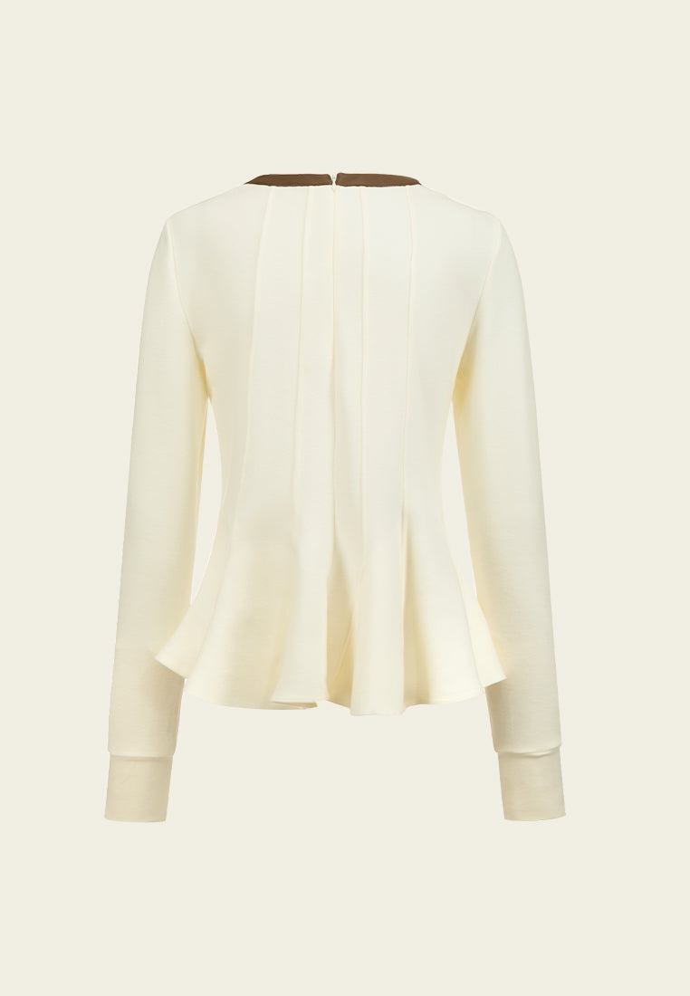 MOISELLE Faux-leather Trim Fishtail-hem Top