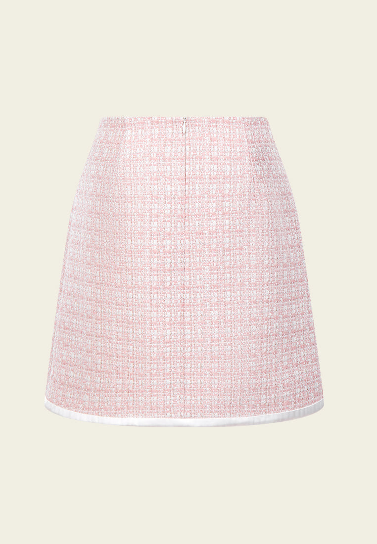 Lady Contrast-trim Checked Mixed-tweed Skirt