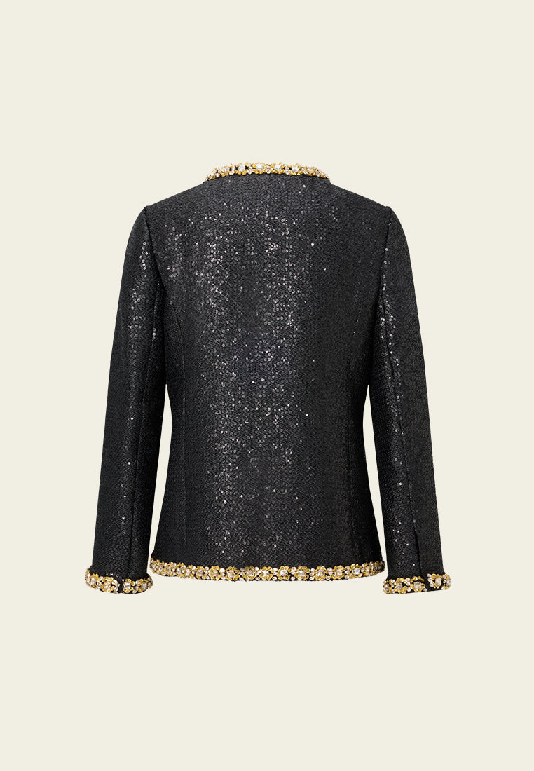 Contrasting Embellished-trim Sequined Jacket