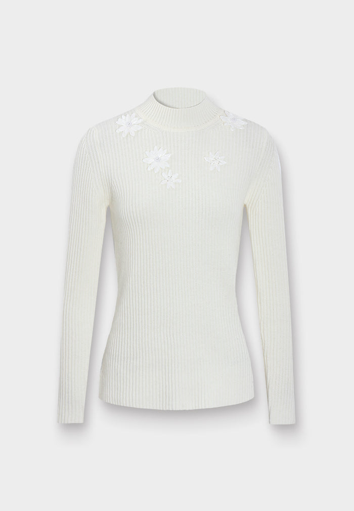 Broderie Fleurie Ribbed Knit Top